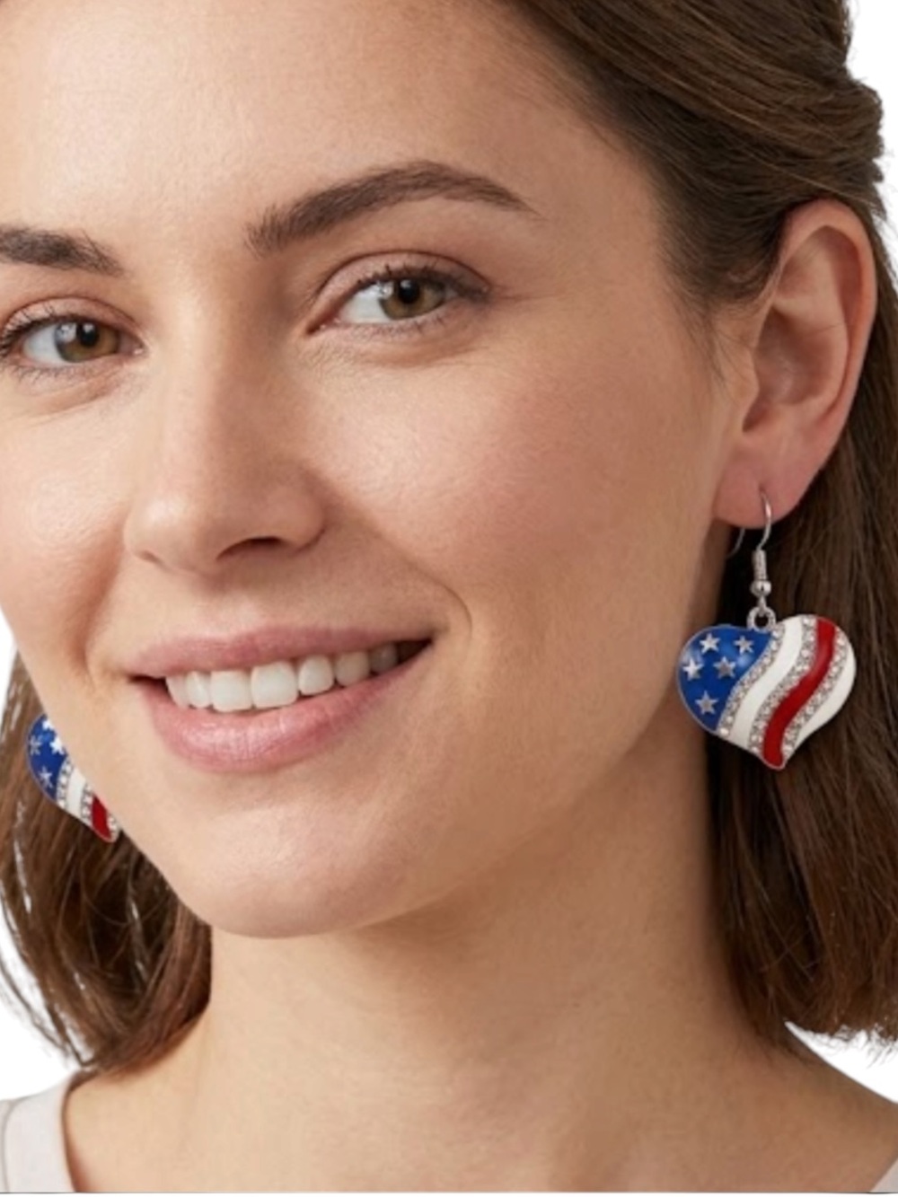 NWT Patriotic Red White Blue Heart Earrings Americana USA 4th July
C3